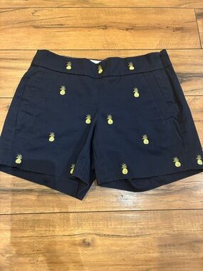 J. Crew Navy Shorts with Yellow Pineapple Embroidery